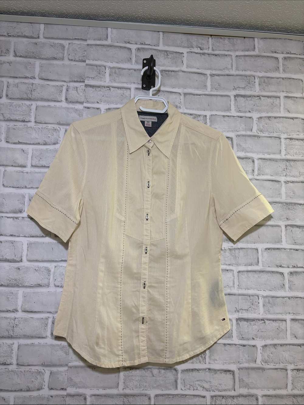Tommy Hilfiger Denim Short Sleeve Button-Up Shirt in Light Cream, medium